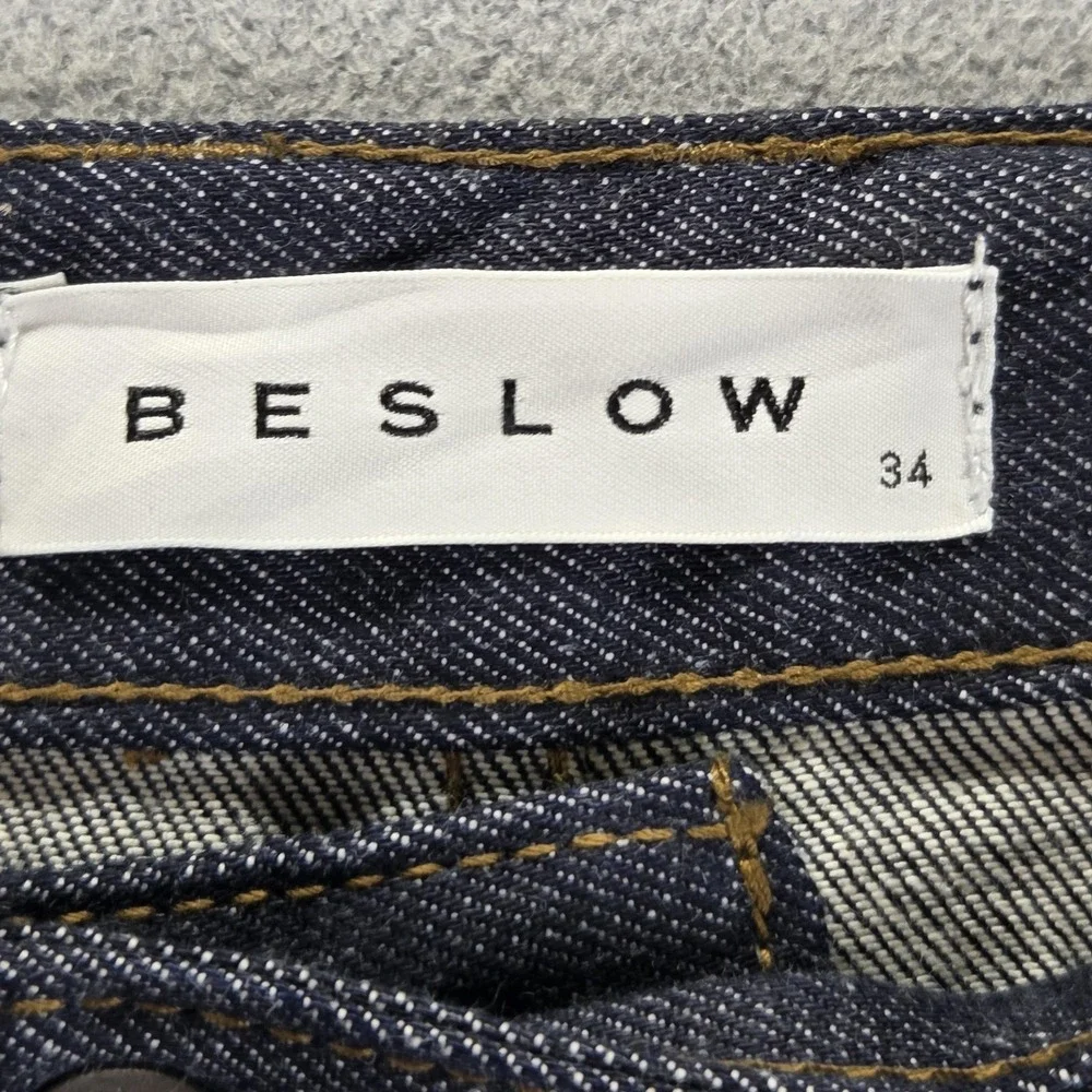 Beslow Jeans Mens Blue Selvedge Baggy Wide Leg Y2K Skater Hip Hop Fits 34x28